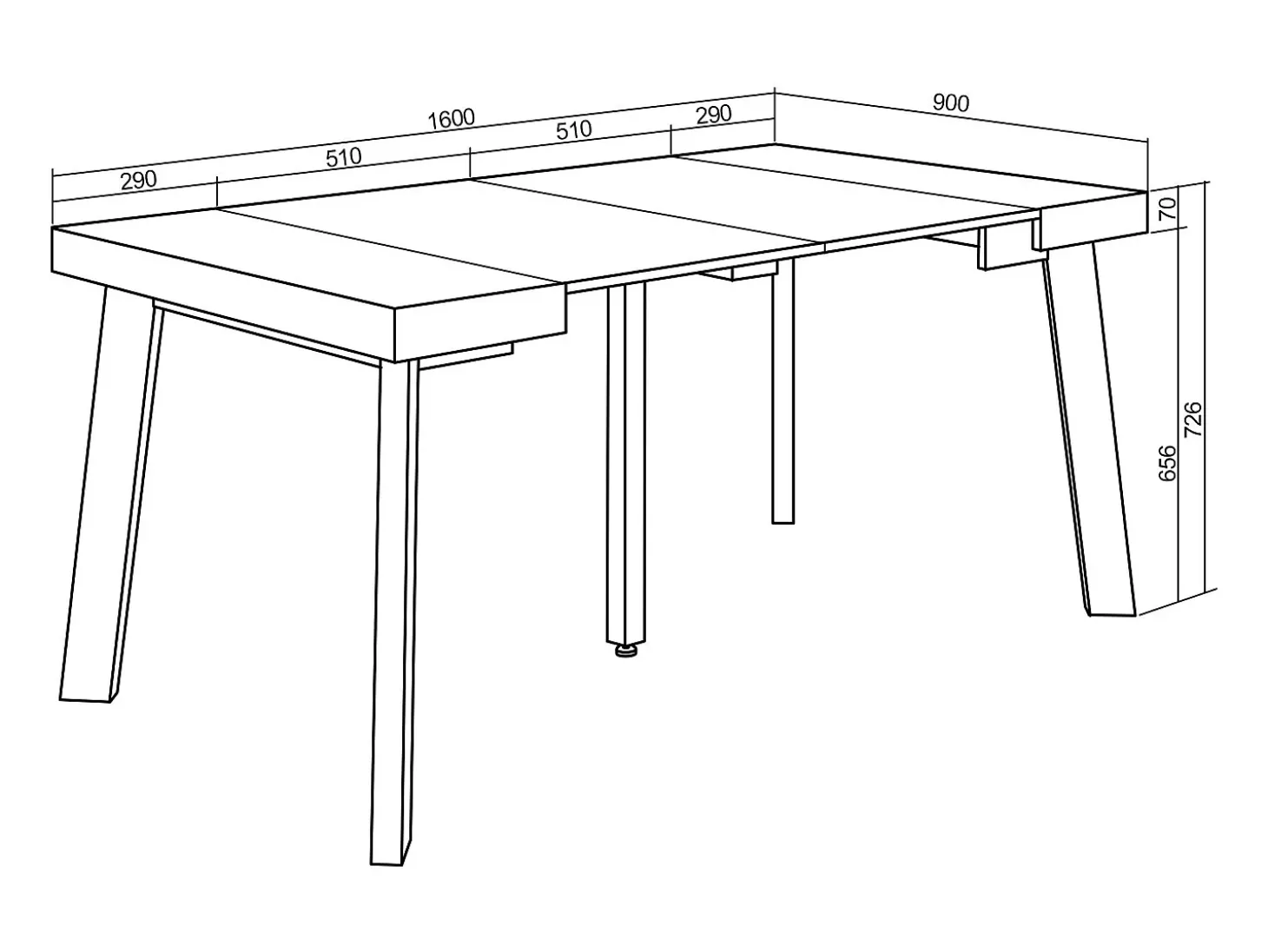 Mesa Consola Extensível, 160x90x73cm, Para 8 pessoas, Pés de madeira, Carvahlo e preto