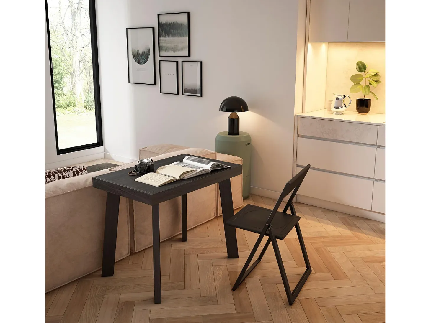Mesa Consola Extensível, 262x90x73cm, Para 12 pessoas, Pés de madeira, Preto