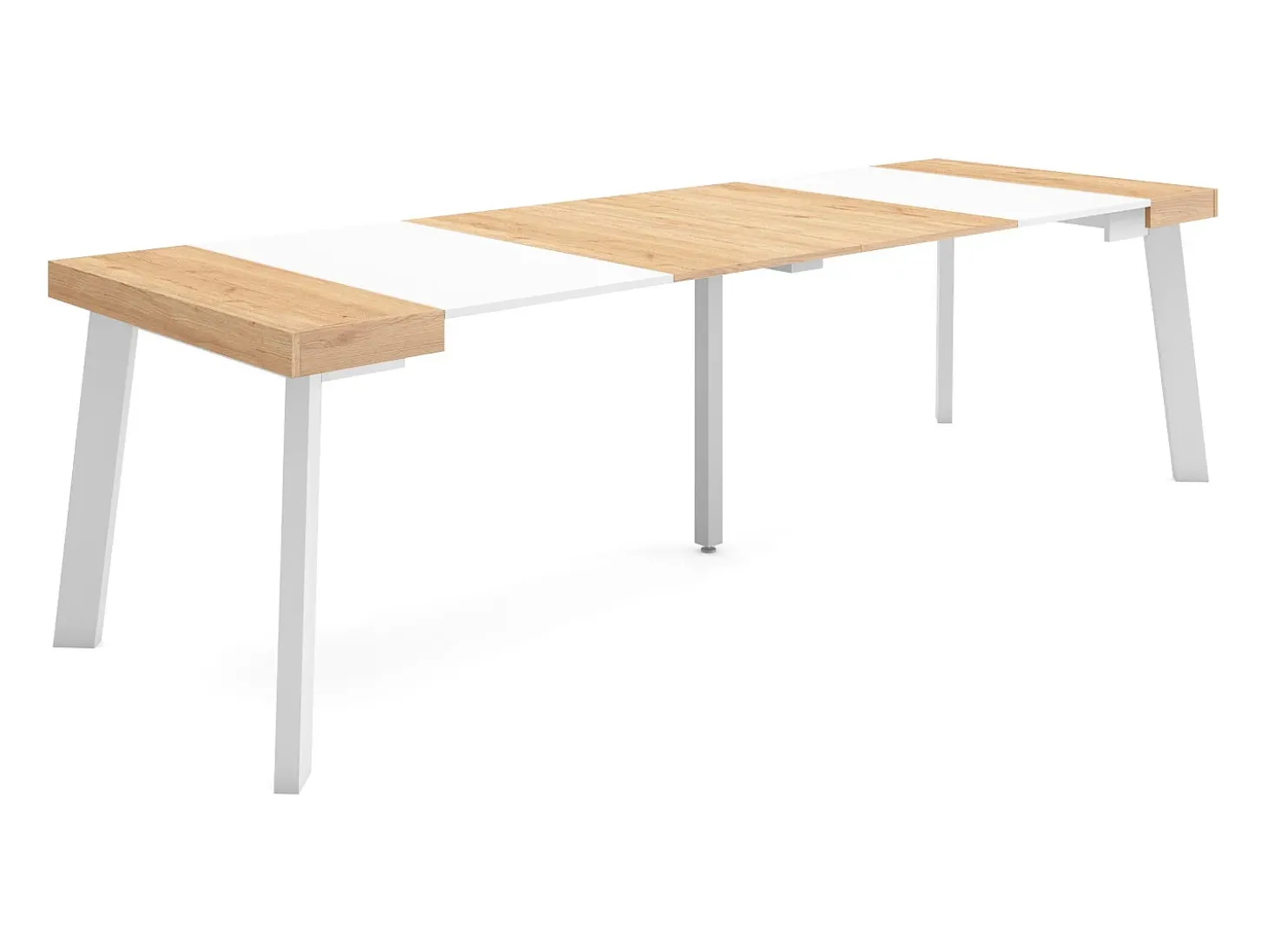 Mesa Consola Extensível, 262x90x73cm, Para 12 pessoas, Pés de madeira, Carvahlo e branco
