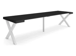 Mesa Consola Extensível, 302x90x73cm, Para 14 pessoas, Pés de madeira, Preto