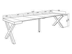 Mesa Consola Extensível, 302x90x73cm, Para 14 pessoas, Pés de madeira, Preto