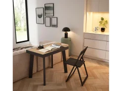 Mesa Consola Extensível, 222x90x73cm, Para 10 pessoas, Pés de madeira, Carvahlo e preto