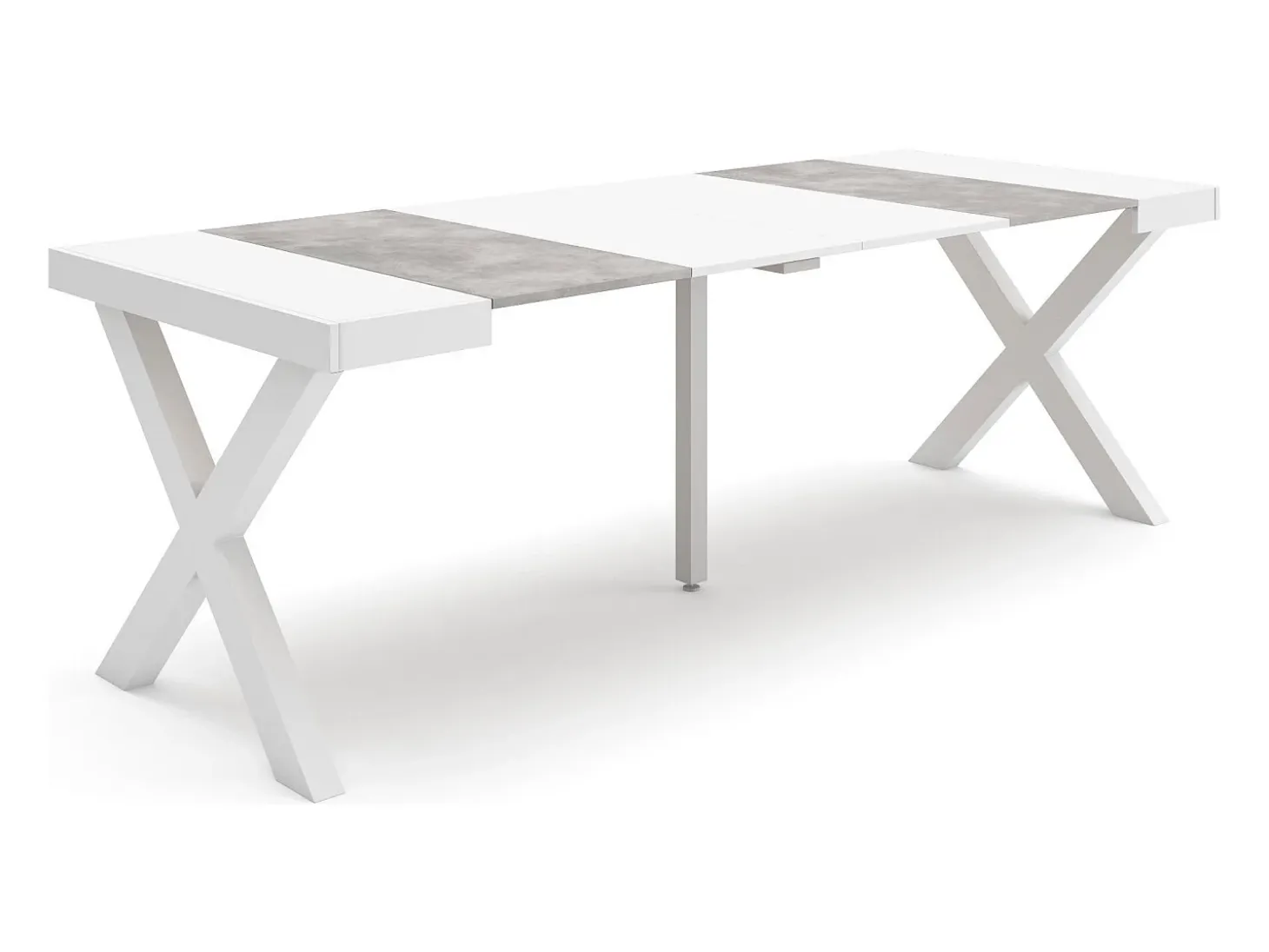 Mesa Consola Extensível, 222x90x73cm, Para 10 pessoas, Pés de madeira, Branco e cinzento