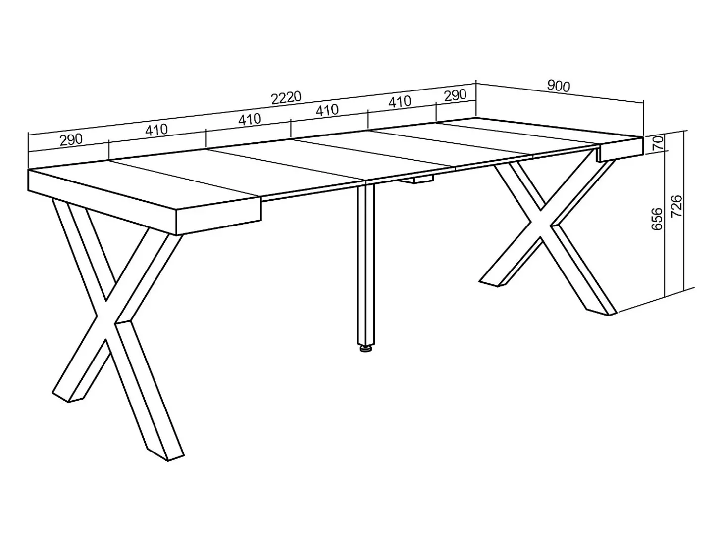 Mesa Consola Extensível, 222x90x73cm, Para 10 pessoas, Pés de madeira, Branco e cinzento