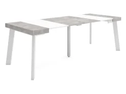 Mesa Consola Extensível, 222x90x73cm, Para 10 pessoas, Pés de madeira, Branco e cinzento