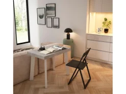 Mesa Consola Extensível, 222x90x73cm, Para 10 pessoas, Pés de madeira, Branco e cinzento