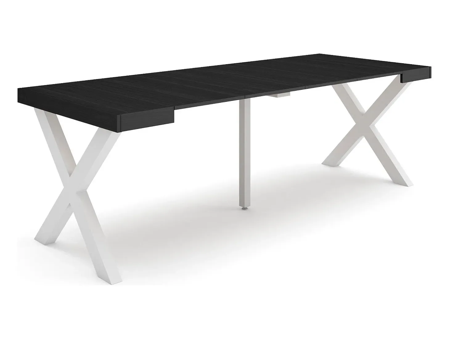 Mesa Consola Extensível, 222x90x73cm, Para 10 pessoas, Pés de madeira, Preto