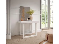 Mesa Consola Extensível, 302x90x73cm, Para 14 pessoas, Pés de madeira, Branco