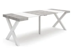 Mesa Consola Extensível, 222x90x73cm, Para 10 pessoas, Pés de madeira, Branco e cinzento