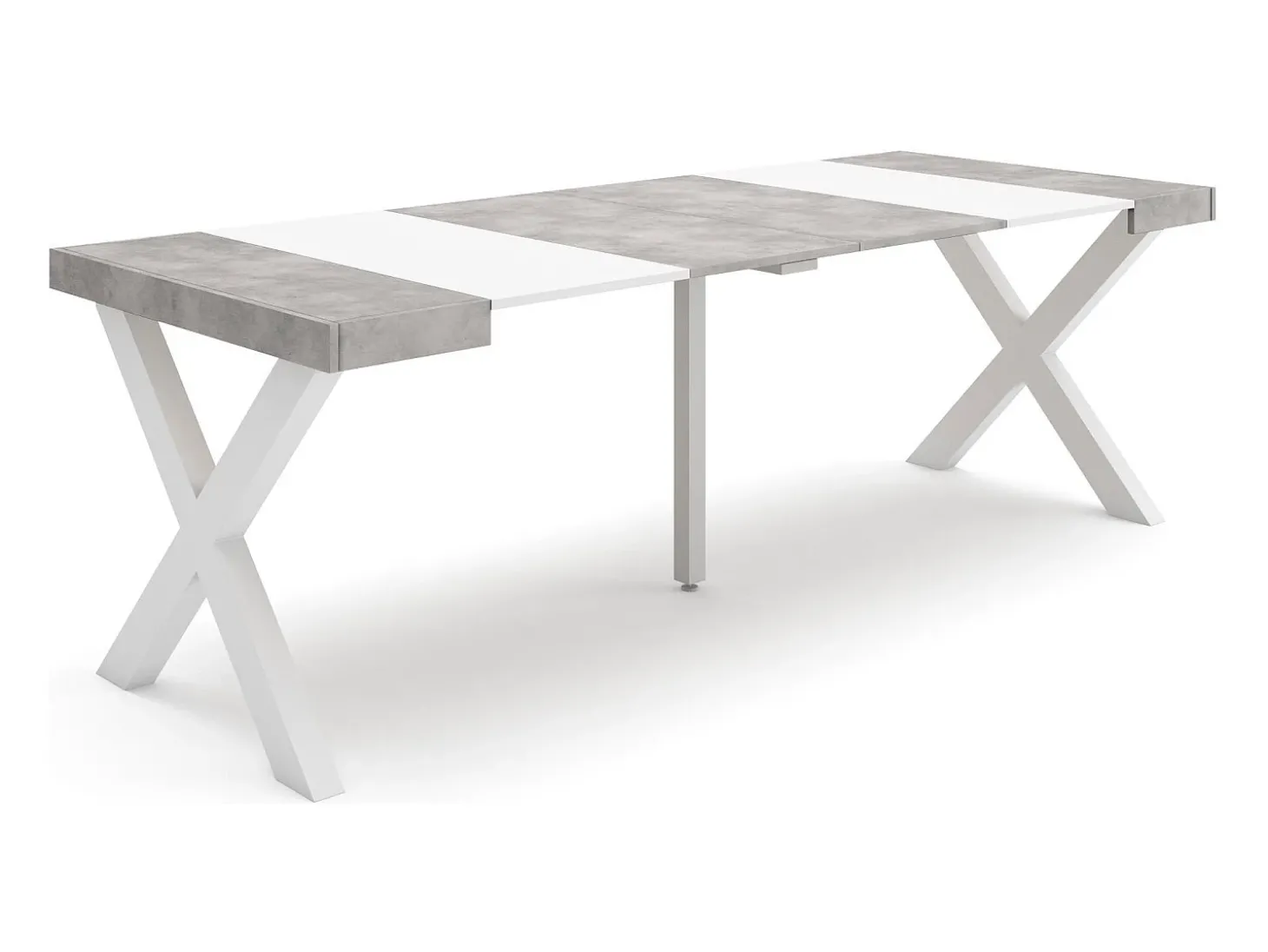 Mesa Consola Extensível, 222x90x73cm, Para 10 pessoas, Pés de madeira, Branco e cinzento
