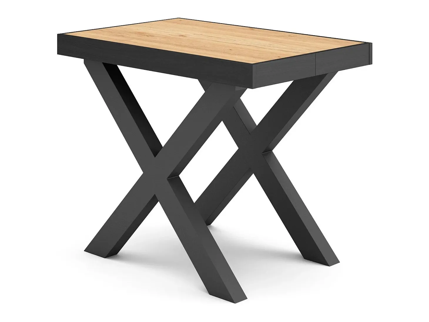 Mesa Consola Extensível, 262x90x73cm, Para 12 pessoas, Pés de madeira, Carvahlo e preto