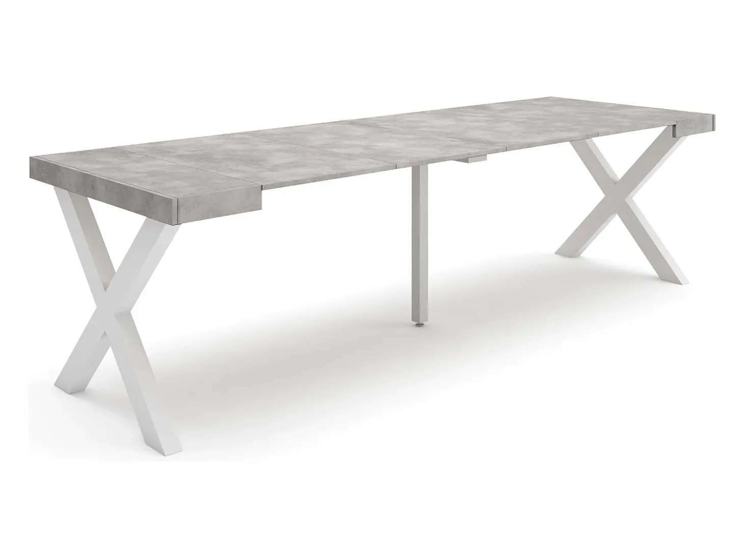 Mesa Consola Extensível, 262x90x73cm, Para 12 pessoas, Pés de madeira, Cimento