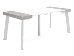 Mesa Consola Extensível, 180x90x73cm, Para 8 pessoas, Pés de madeira, Branco e cinzento