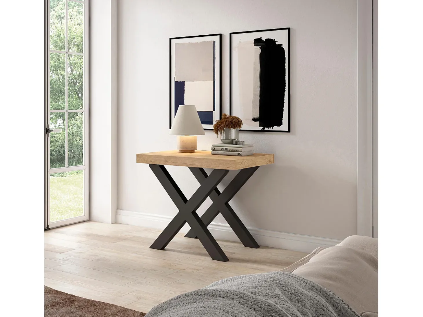 Mesa Consola Extensível, 262x90x73cm, Para 12 pessoas, Pés de madeira, Carvahlo
