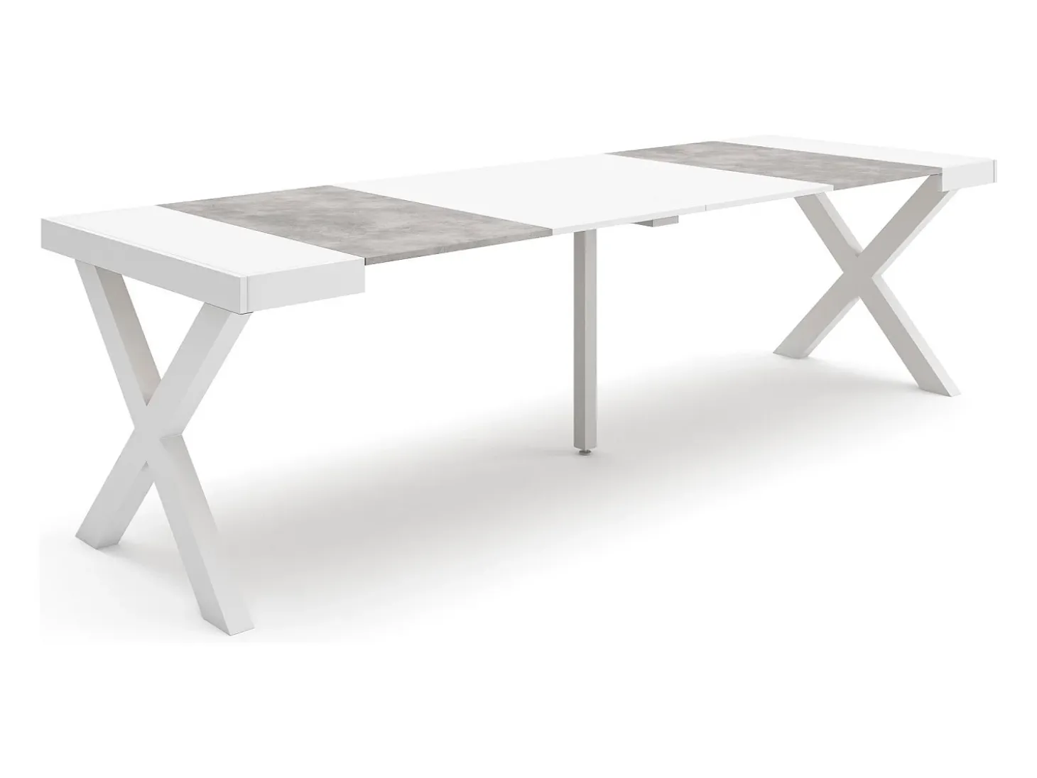 Mesa Consola Extensível, 262x90x73cm, Para 12 pessoas, Pés de madeira, Branco e cinzento