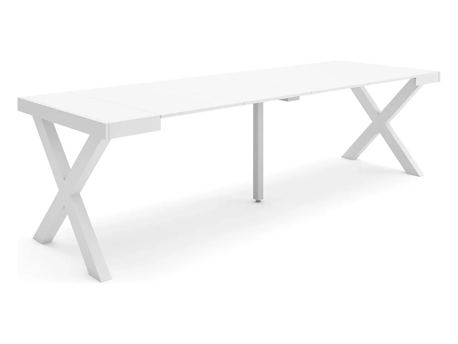 Mesa Consola Extensível, 262x90x73cm, Para 12 pessoas, Pés de madeira, Branco