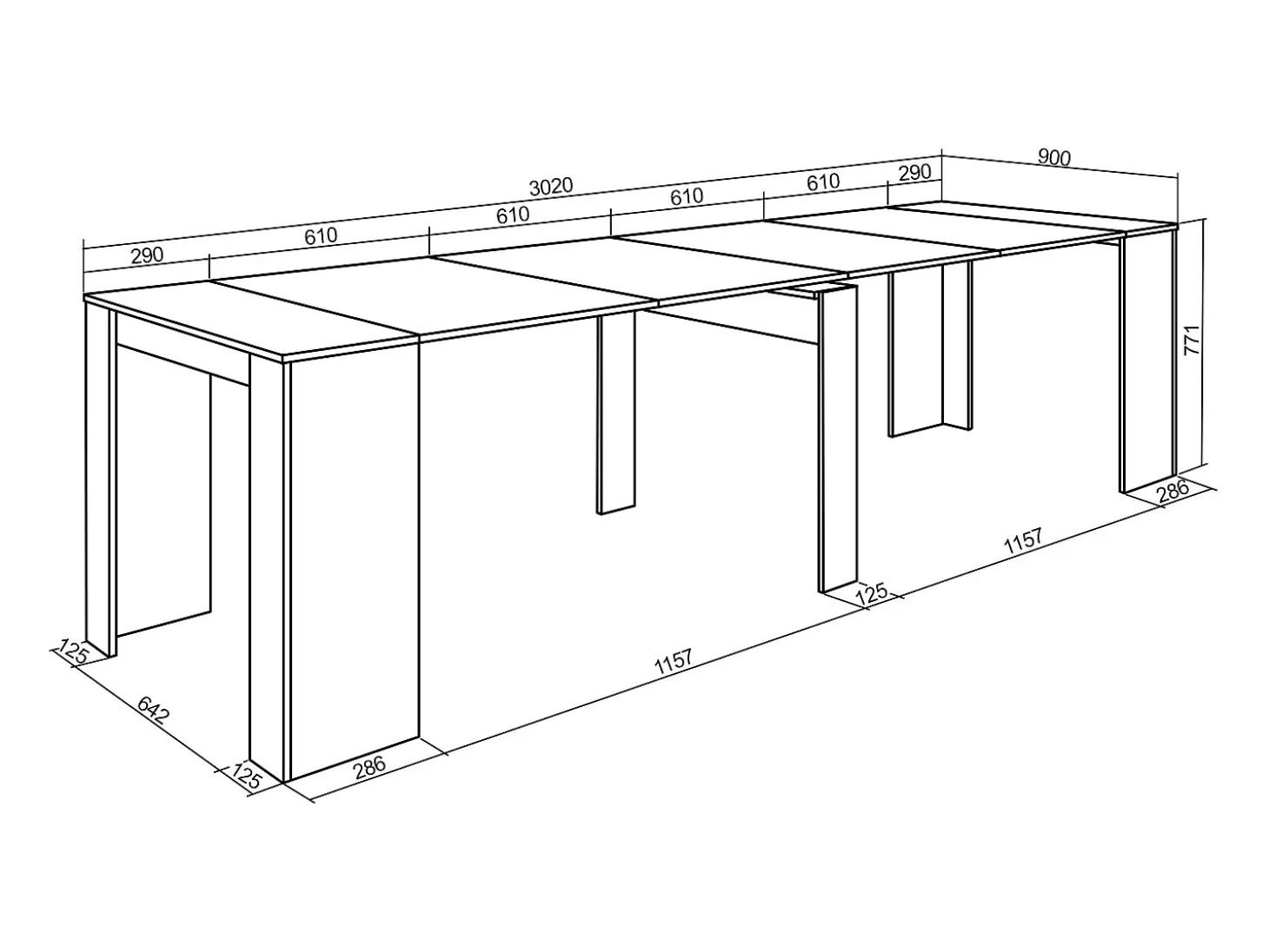 Mesa Consola Extensível, 302x90x77cm, Para 14 pessoas, Mesa de Jantar, Branco