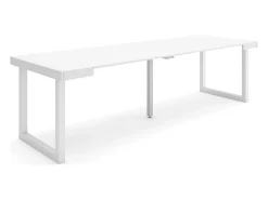 Mesa Consola Extensível, 262x90x73cm, Para 12 pessoas, Pés de madeira, Branco