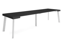 Mesa Consola Extensível, 302x90x73cm, Para 14 pessoas, Pés de madeira, Preto