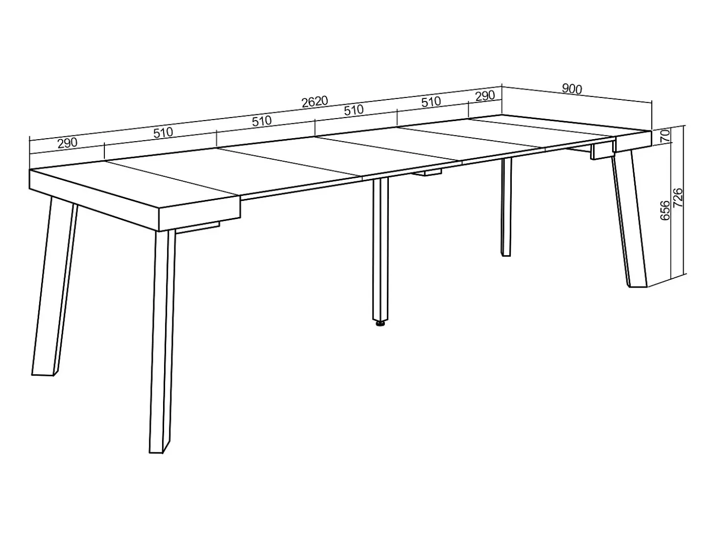 Mesa Consola Extensível, 262x90x73cm, Para 12 pessoas, Pés de madeira, Carvahlo e preto
