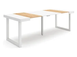 Mesa Consola Extensível, 222x90x73cm, Para 10 pessoas, Pés de madeira, Carvahlo e branco
