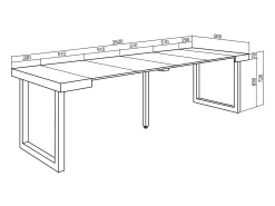 Mesa Consola Extensível, 262x90x73cm, Para 12 pessoas, Pés de madeira, Preto