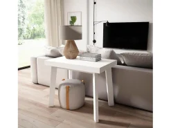 Mesa Consola Extensível, 160x90x73cm, Para 8 pessoas, Pés de madeira, Branco