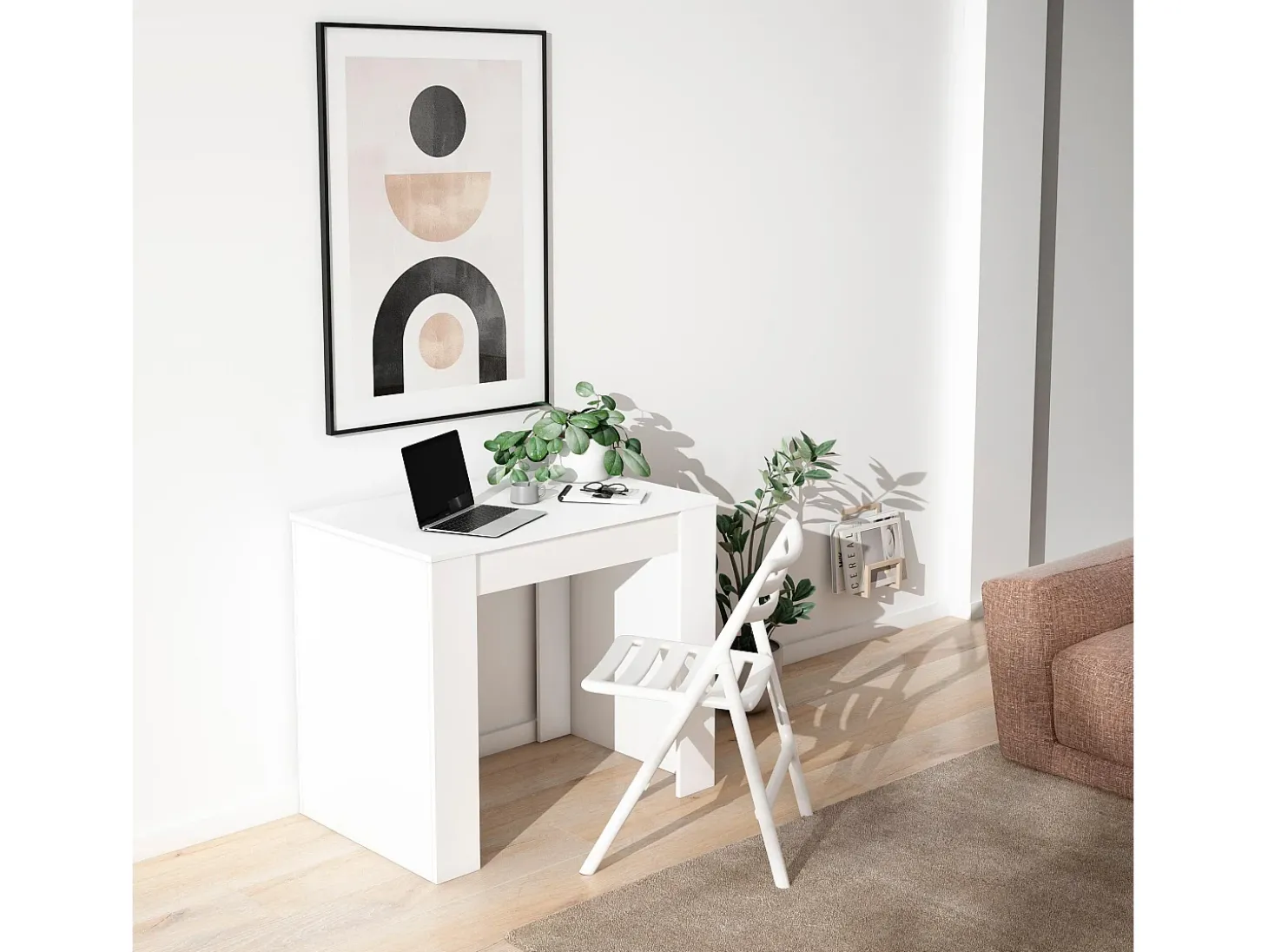 Mesa Consola Extensível, 140x90x77cm, Para 6 pessoas, Mesa de Jantar, Branco