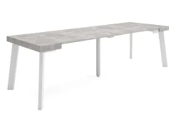 Mesa Consola Extensível, 262x90x73cm, Para 12 pessoas, Pés de madeira, Cimento