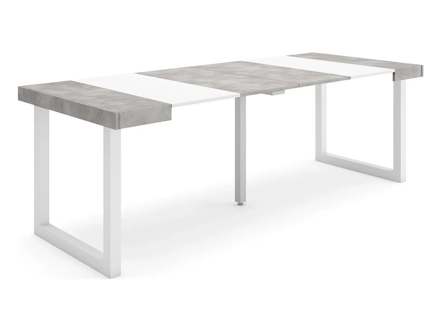 Mesa Consola Extensível, 222x90x73cm, Para 10 pessoas, Pés de madeira, Branco e cinzento