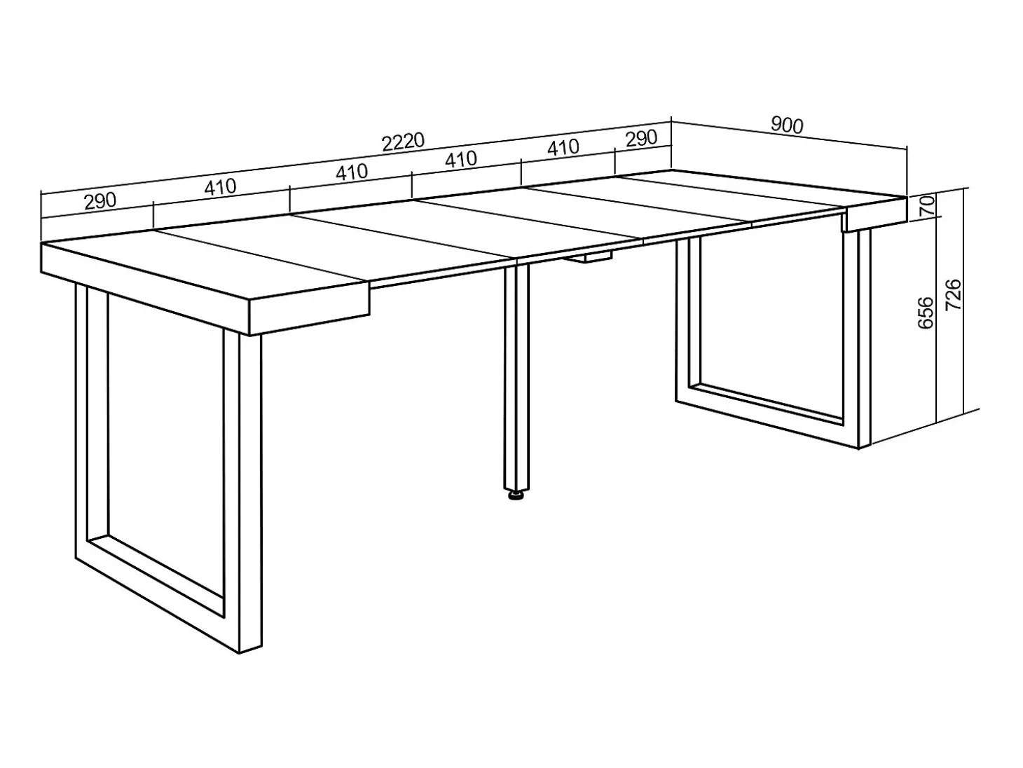 Mesa Consola Extensível, 222x90x73cm, Para 10 pessoas, Pés de madeira, Branco e cinzento