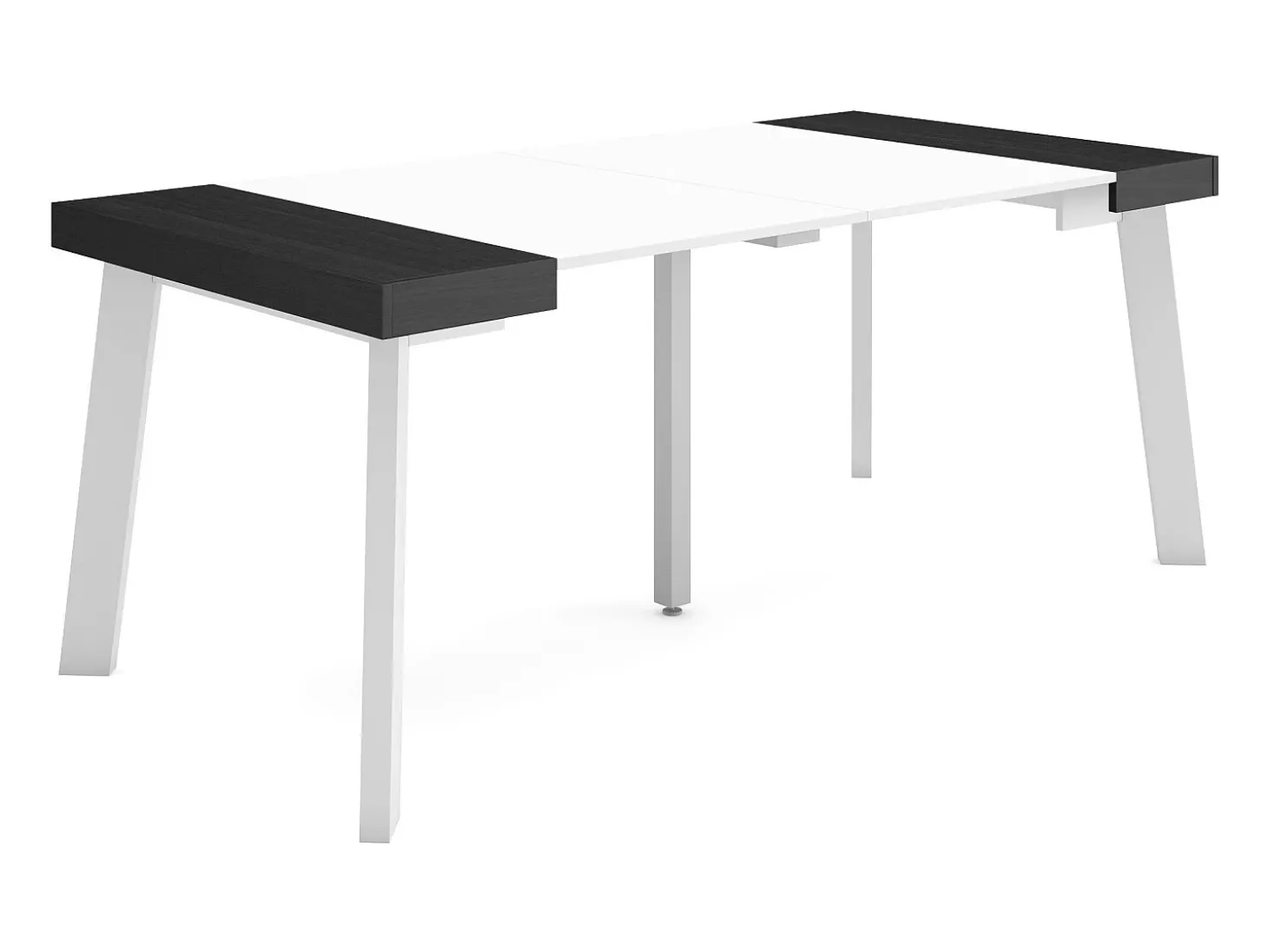 Mesa Consola Extensível, 180x90x73cm, Para 8 pessoas, Pés de madeira, Branco e preto
