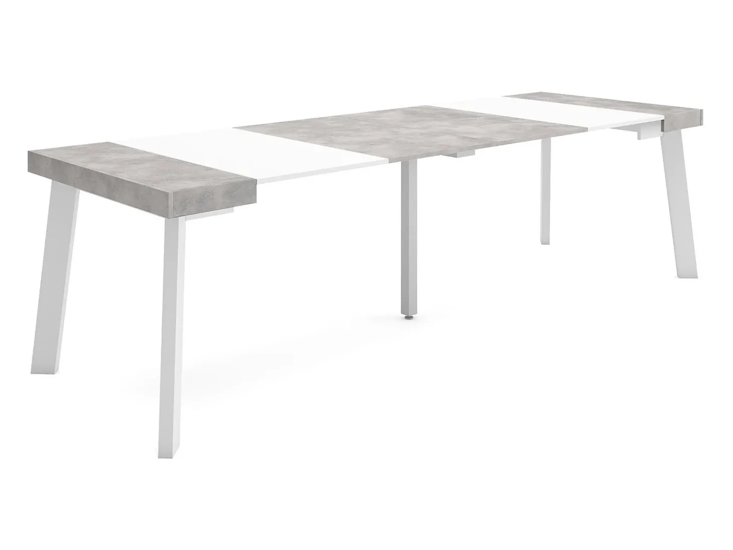 Mesa Consola Extensível, 262x90x73cm, Para 12 pessoas, Pés de madeira, Branco e cinzento