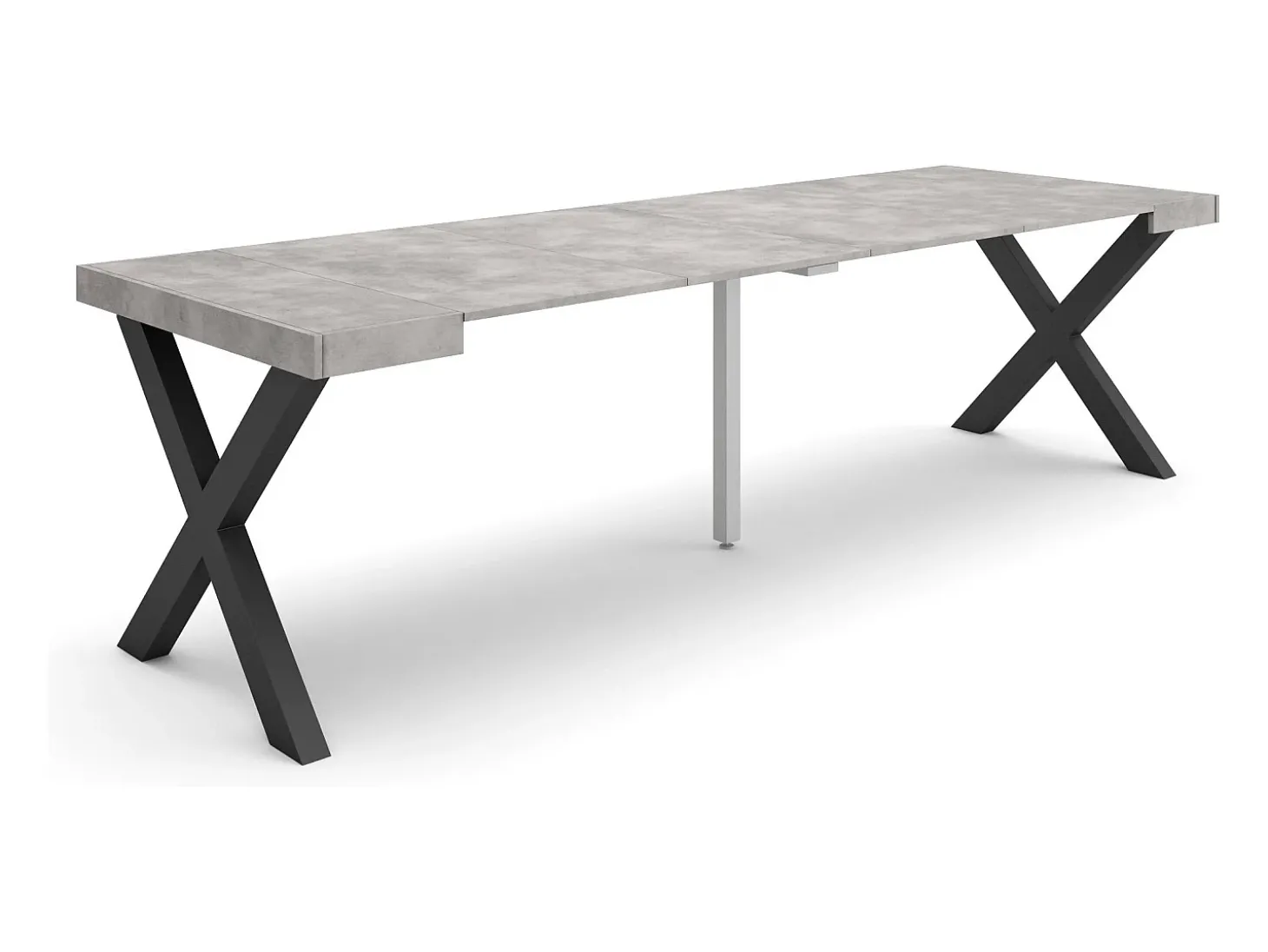 Mesa Consola Extensível, 262x90x73cm, Para 12 pessoas, Pés de madeira, Cimento