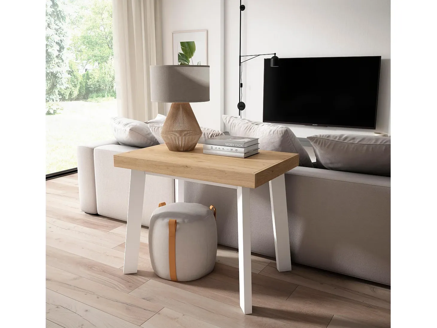 Mesa Consola Extensível, 160x90x73cm, Para 8 pessoas, Pés de madeira, Carvahlo