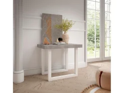 Mesa Consola Extensível, 302x90x73cm, Para 14 pessoas, Pés de madeira, Cimento