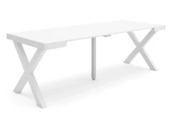 Mesa Consola Extensível, 222x90x73cm, Para 10 pessoas, Pés de madeira, Branco