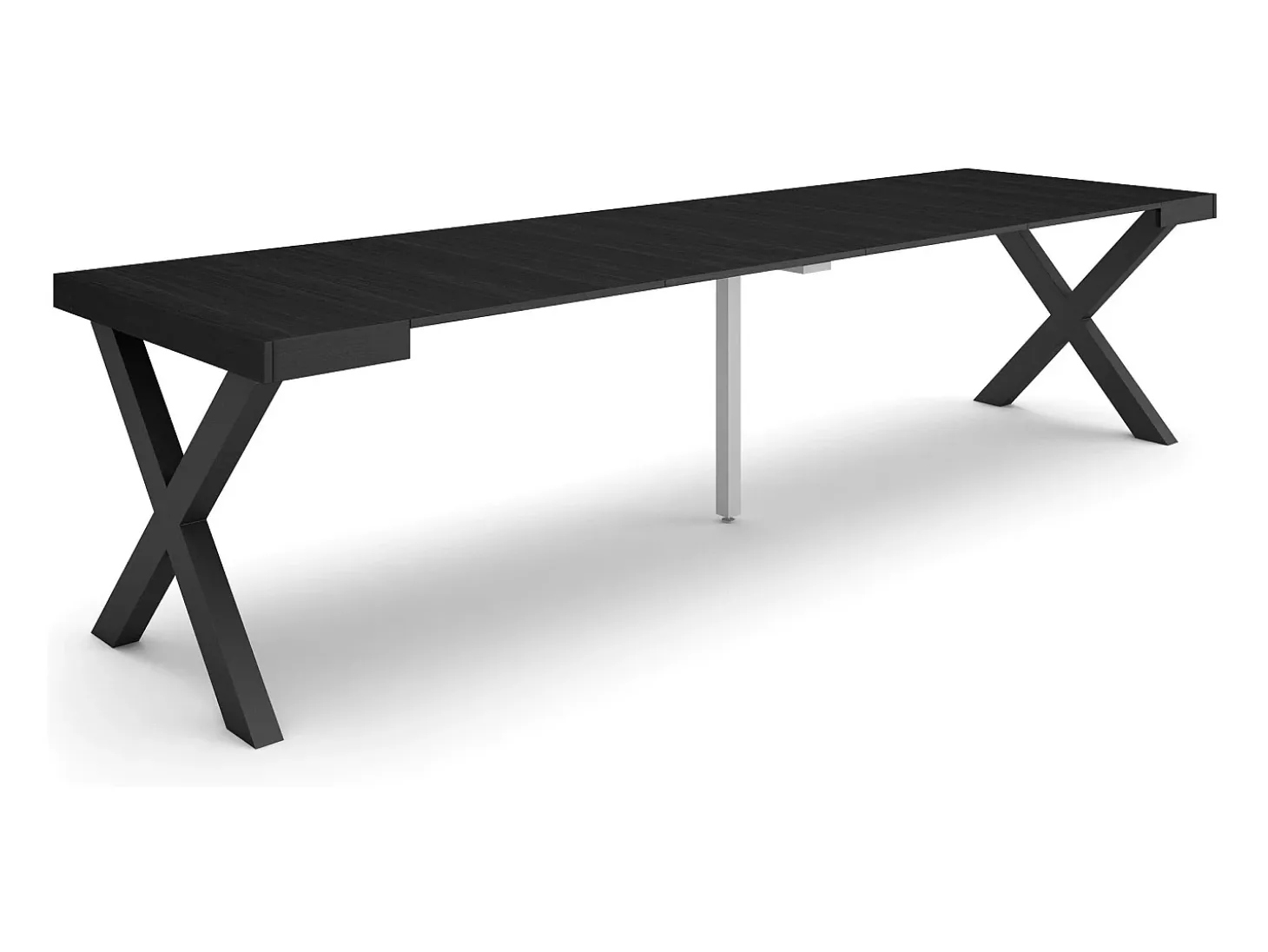 Mesa Consola Extensível, 302x90x73cm, Para 14 pessoas, Pés de madeira, Preto