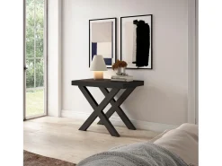 Mesa Consola Extensível, 302x90x73cm, Para 14 pessoas, Pés de madeira, Preto