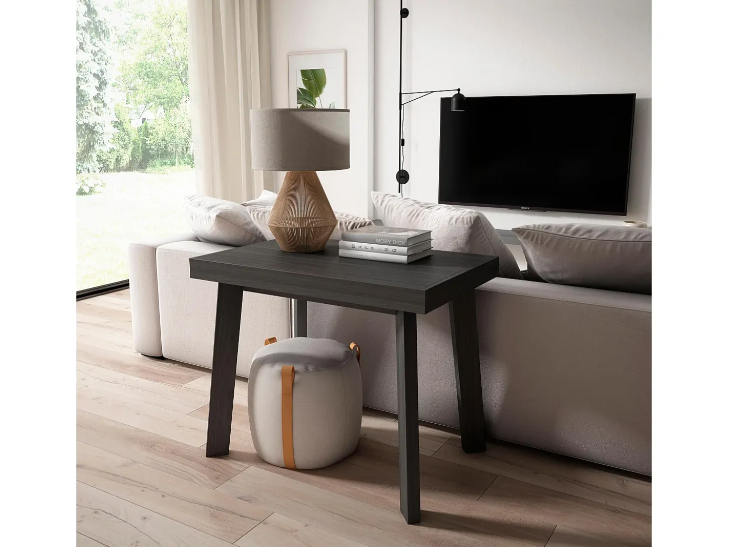 Mesa Consola Extensível, 180x90x73cm, Para 8 pessoas, Pés de madeira, Preto