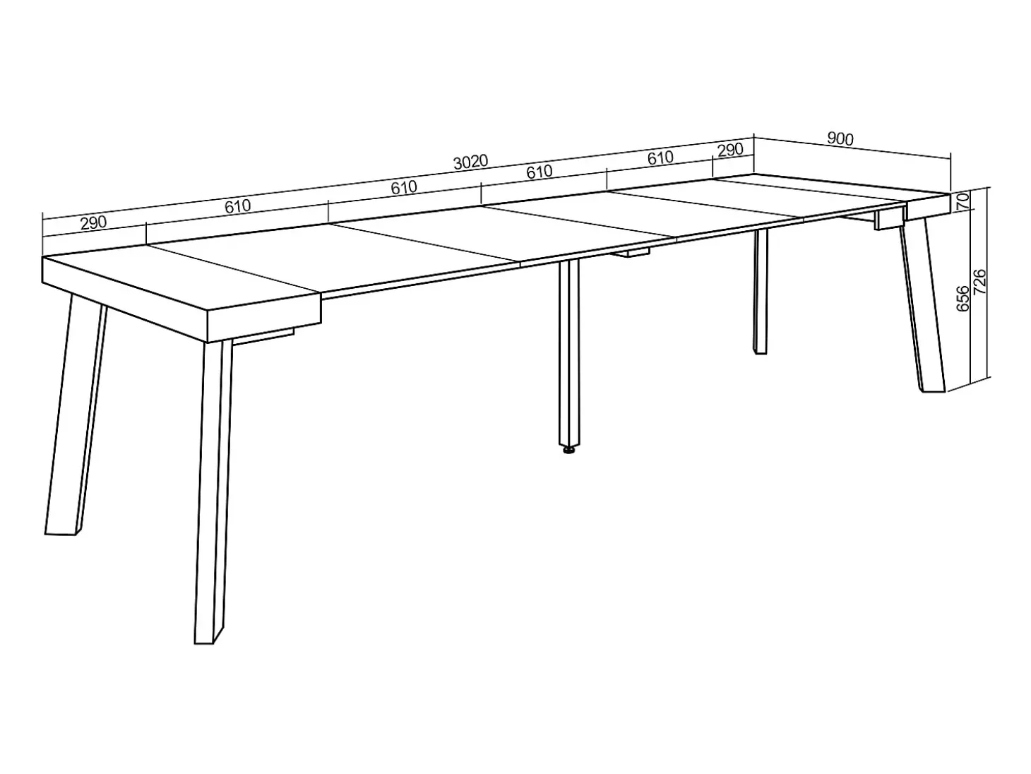 Mesa Consola Extensível, 302x90x73cm, Para 14 pessoas, Pés de madeira, Cimento