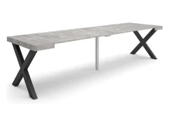 Mesa Consola Extensível, 302x90x73cm, Para 14 pessoas, Pés de madeira, Cimento