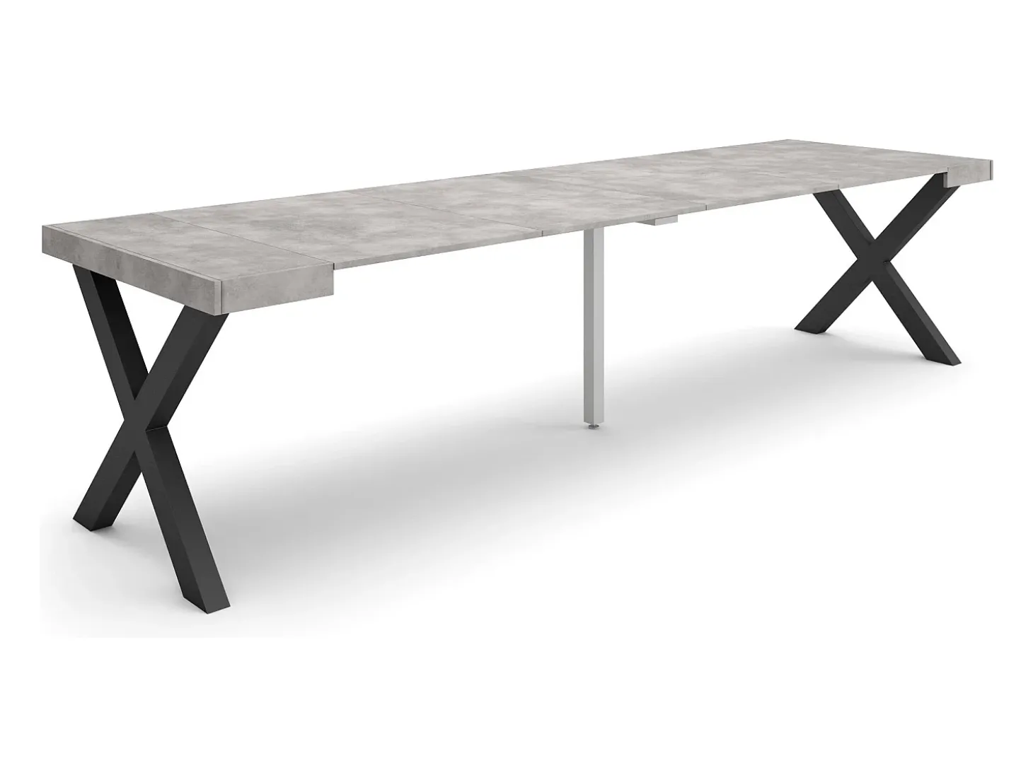 Mesa Consola Extensível, 302x90x73cm, Para 14 pessoas, Pés de madeira, Cimento
