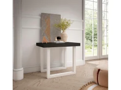 Mesa Consola Extensível, 302x90x73cm, Para 14 pessoas, Pés de madeira, Preto