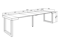 Mesa Consola Extensível, 302x90x73cm, Para 14 pessoas, Pés de madeira, Preto