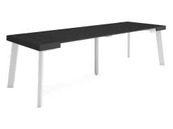 Mesa Consola Extensível, 262x90x73cm, Para 12 pessoas, Pés de madeira, Preto