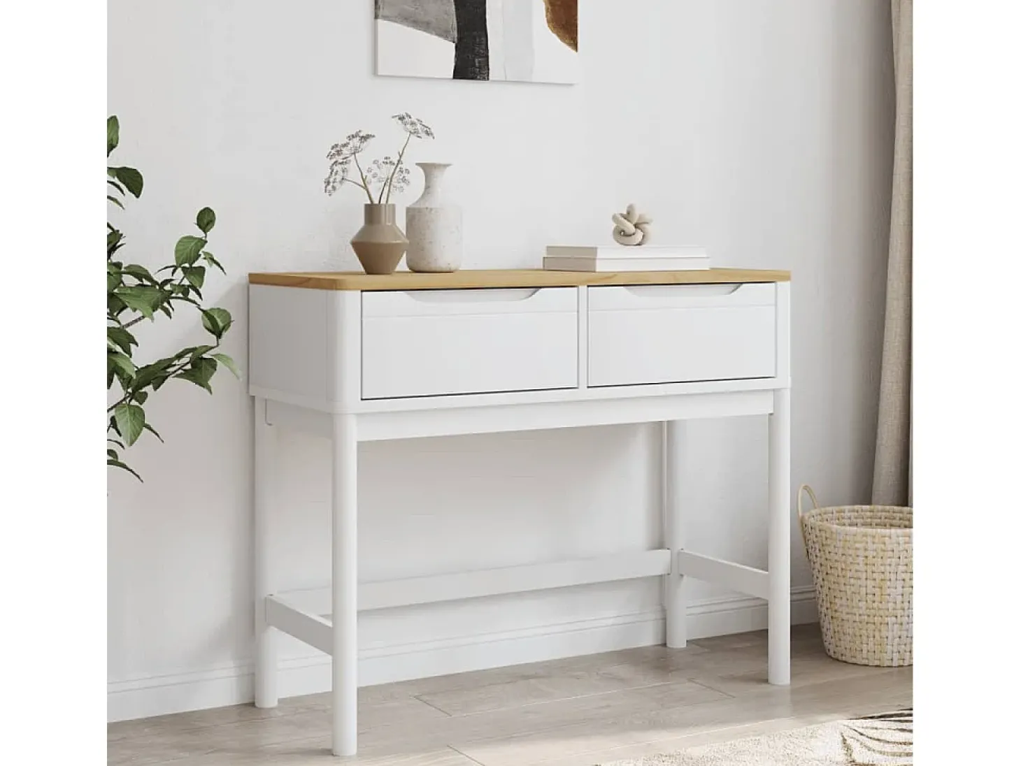 Mesa consola FLORO 89,5x36,5x73 cm pinho maciço branco PT424616