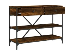 Mesa consola gavetas/prateleiras deriv. madeira carvalho fumado PT717279