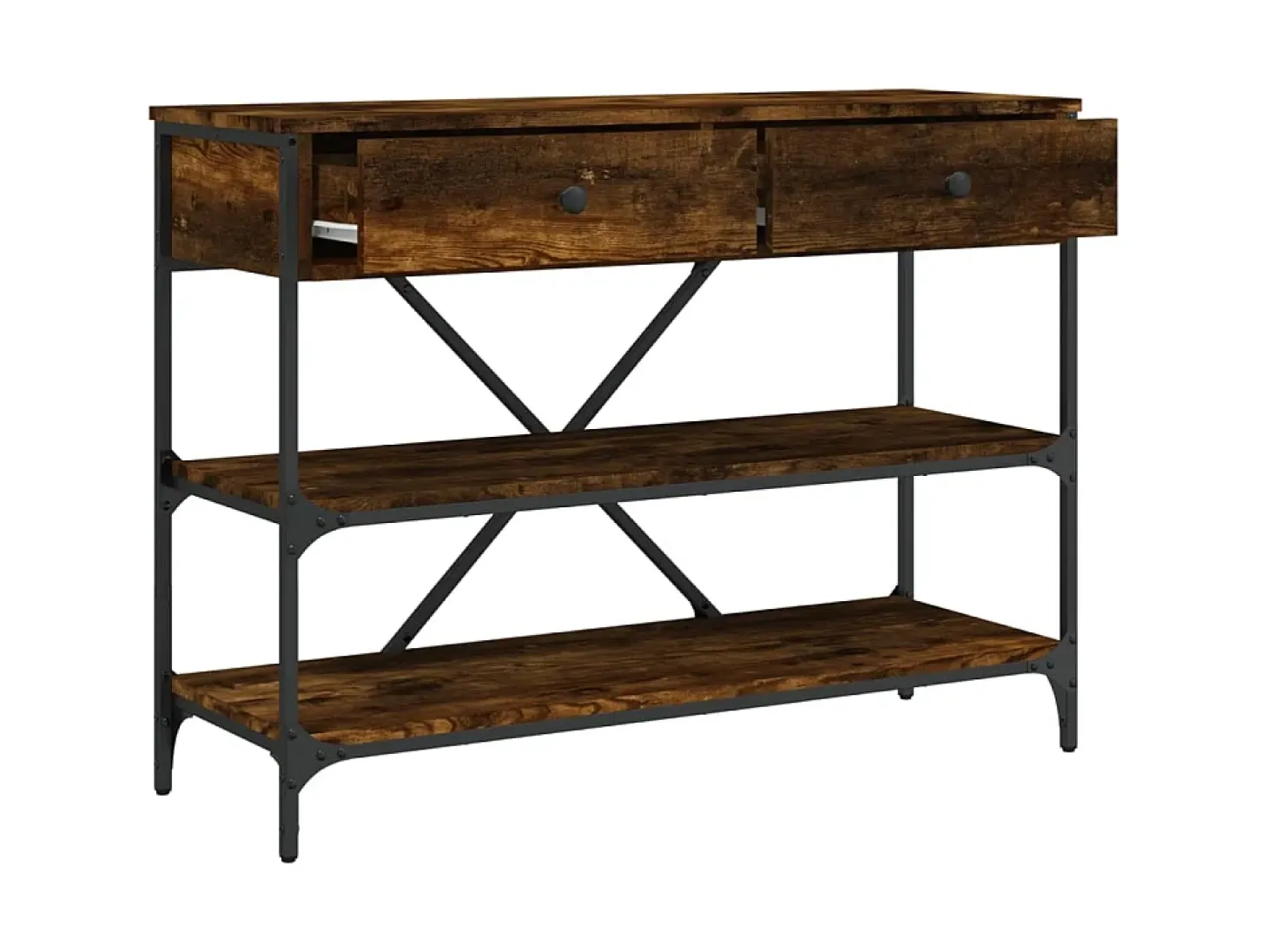 Mesa consola gavetas/prateleiras deriv. madeira carvalho fumado PT717279