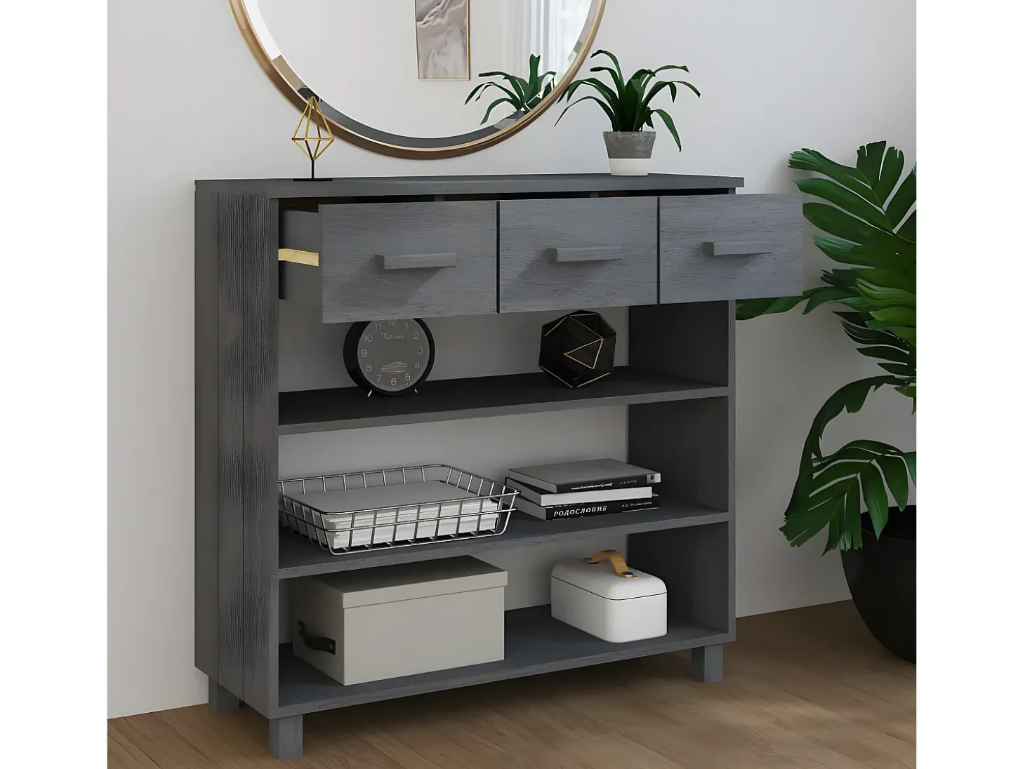 Mesa consola HAMAR 90x35x90 cm pinho maciço cinza-escuro PT833835